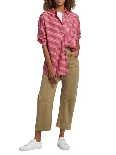Nili Lotan Women's Shon Woven Stripe Patch Pocket Barrel Pants | Thumbnail 2 Nili Lotan Women's Shon Woven Stripe Patch Pocket Barrel Pants | Thumbnail 2