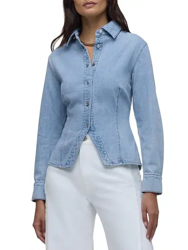 Hudson Jeans Women's Split Hem Button-Front Denim Shirt - Pools - Size XS | Thumbnail 4