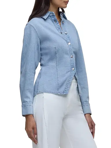 Hudson Jeans Women's Split Hem Button-Front Denim Shirt - Pools - Size XS | Thumbnail 5
