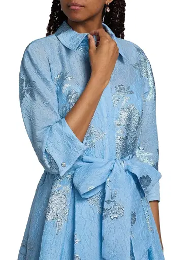 Teri Jon by Rickie Freeman Women's Brocade Shirt Gown - Powder Blue Multi - Size 18 | Thumbnail 6