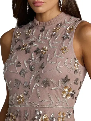 Mac Duggal Women's Petite Floral Embellished Cocktail Dress - Taupe - Size 12 | Thumbnail 3