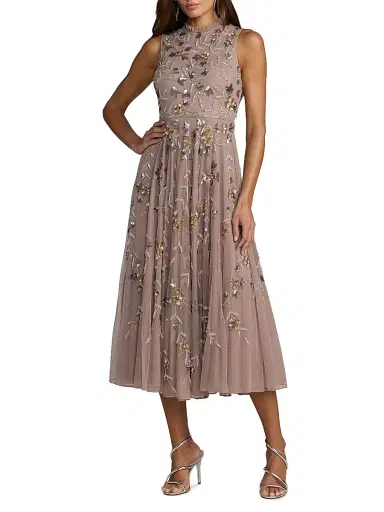 Mac Duggal Women's Petite Floral Embellished Cocktail Dress - Taupe - Size 12 | Thumbnail 1