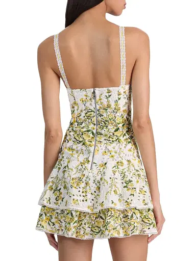 Alice + Olivia Women's Meredith Floral Cotton Tiered Minidress - Fresh Air Butter - Size 14 | Thumbnail 5 Alice + Olivia Women's Meredith Floral Cotton Tiered Minidress - Fresh Air Butter - Size 14 | Thumbnail 5