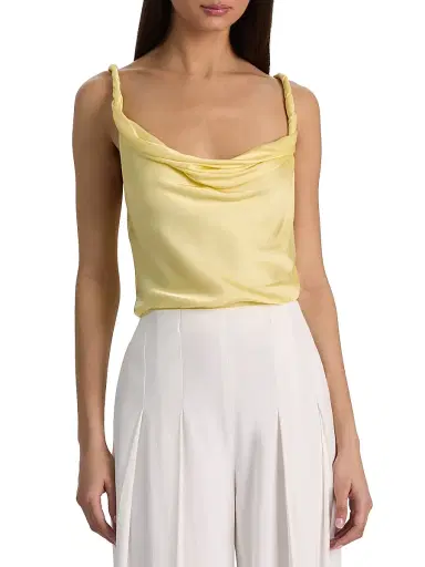 Alice + Olivia Women's Monique Satin Twist-Strap Tank - Butter - Size XL | Thumbnail 3