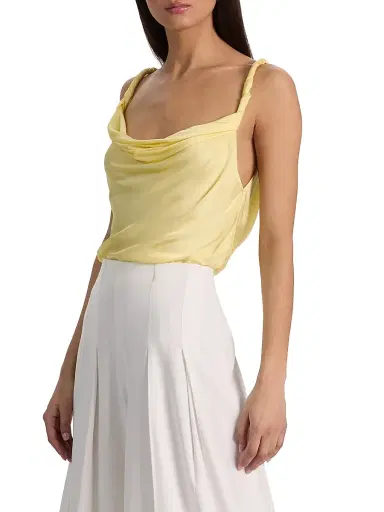 Alice + Olivia Women's Monique Satin Twist-Strap Tank - Butter - Size XL | Thumbnail 4