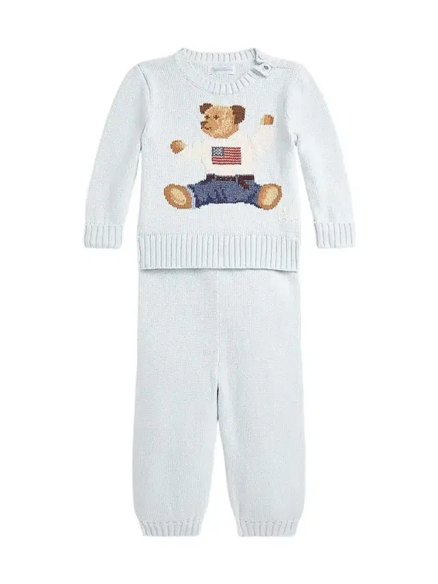 Polo Ralph Lauren Baby's Flag Polo Bear Knit Set - Pearl Blue 9 Months