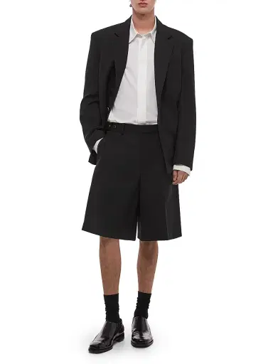 Helmut Lang Men's HL001 Relaxed Wool Gabardine Shorts - Black | Thumbnail 2