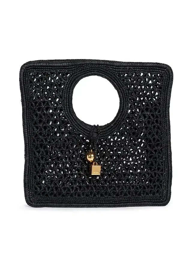 Jacquemus Women's Le Petit Carré Crotchet-Knit Raffia Bag - Black