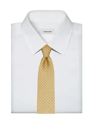 FERRAGAMO Men's Battuta Tennis Silk Tie - Beige | Thumbnail 2 FERRAGAMO Men's Battuta Tennis Silk Tie - Beige | Thumbnail 2