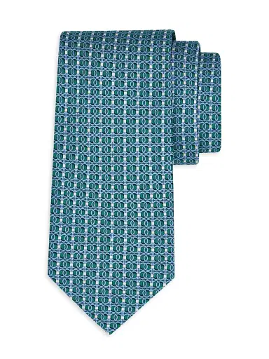 FERRAGAMO Men's Baby Monogram Silk Tie - Green | Thumbnail 1