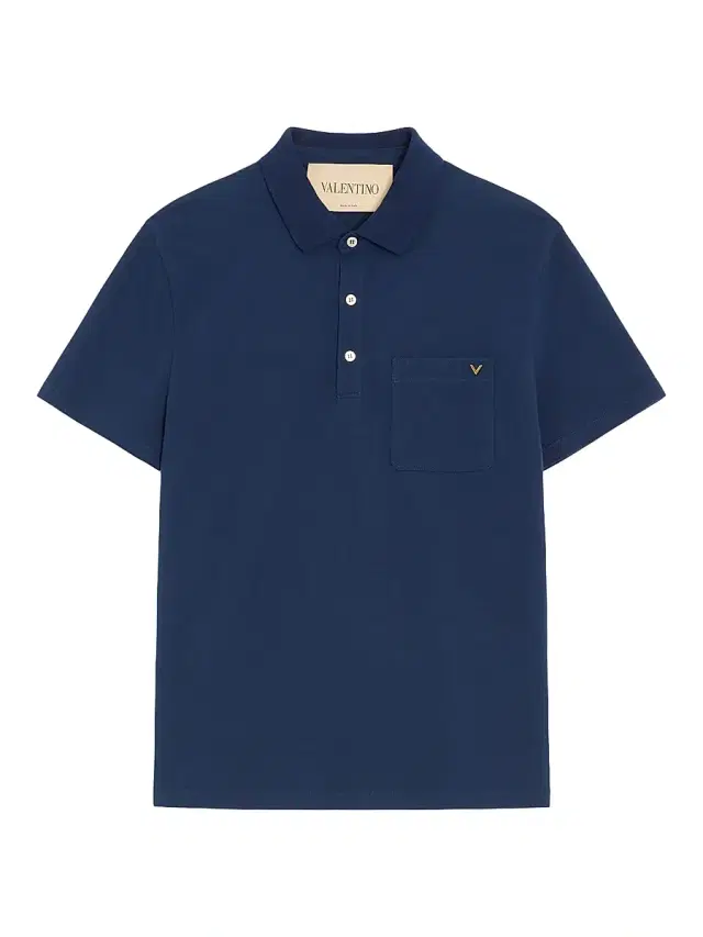 Men's Cotton Piqué Polo Shirt with VGold - Blue