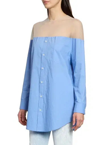 MM6 Maison Margiela Women's Illusion Oversized Cotton Shirt - Sky Blue | Thumbnail 4 MM6 Maison Margiela Women's Illusion Oversized Cotton Shirt - Sky Blue | Thumbnail 4