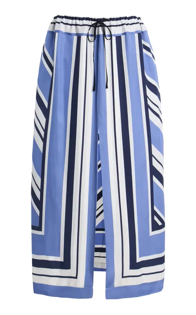 Brandon Maxwell Exclusive Striped Twill Midi Drawstring Skirt