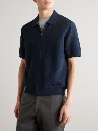 NN07 Gustav 600160 Textured Organic Cotton Zip-Up Polo Shirt - Men | Thumbnail 3 NN07 Gustav 600160 Textured Organic Cotton Zip-Up Polo Shirt - Men | Thumbnail 3