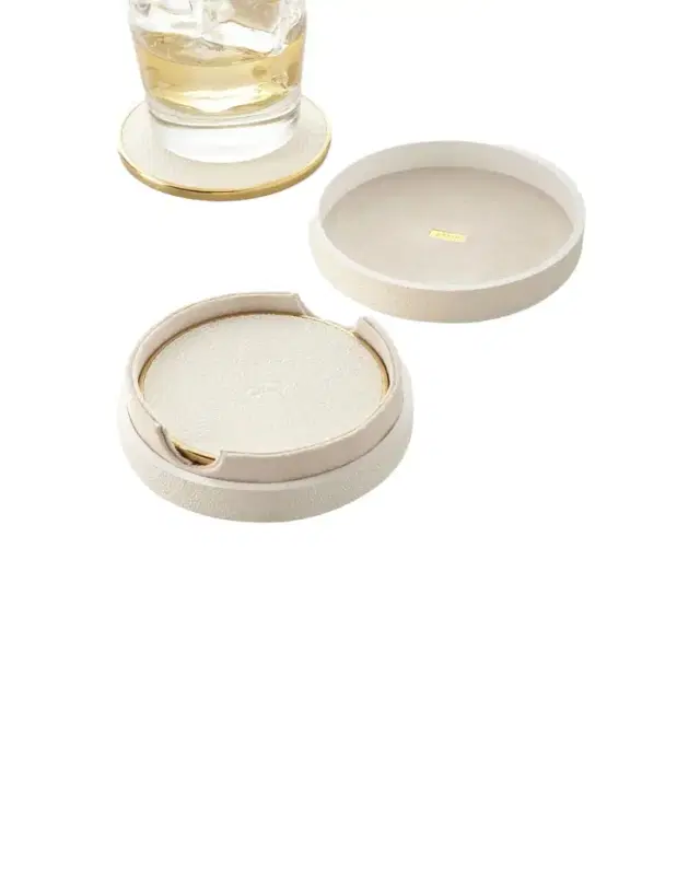 AERIN Faux Shagreen Coasters - Cream, Set of 4