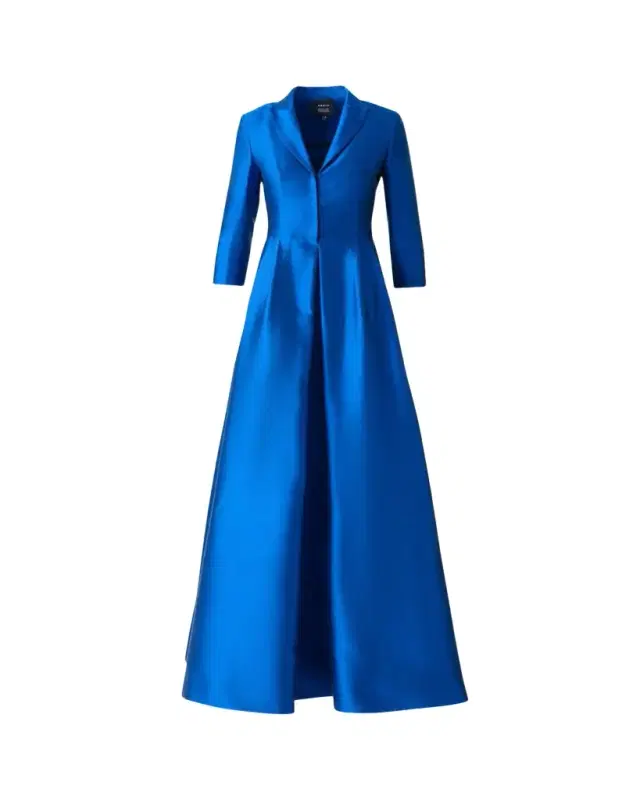 Three-Quarter Sleeve Flared Long Silk Coat Dress