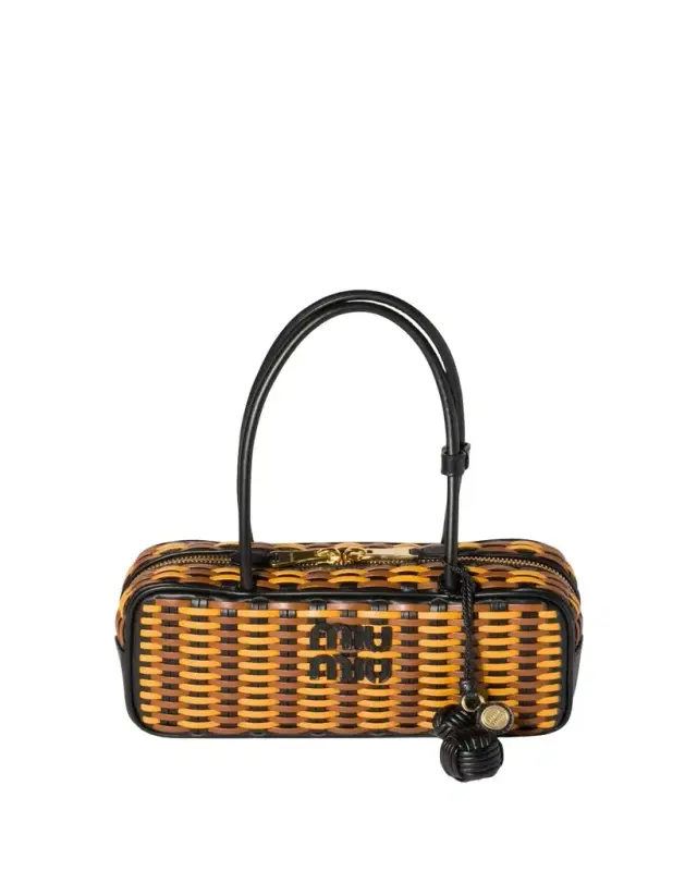 Miu Miu Beau Woven Leather Top-Handle Bag