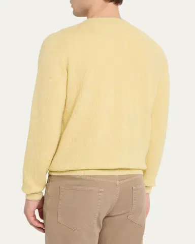 Cesare Attolini Men's Ribbed Cashmere Mouline Tipped Crewneck Sweater | Thumbnail 8 Cesare Attolini Men's Ribbed Cashmere Mouline Tipped Crewneck Sweater | Thumbnail 8