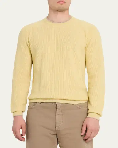 Cesare Attolini Men's Ribbed Cashmere Mouline Tipped Crewneck Sweater | Thumbnail 9 Cesare Attolini Men's Ribbed Cashmere Mouline Tipped Crewneck Sweater | Thumbnail 9