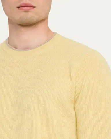 Cesare Attolini Men's Ribbed Cashmere Mouline Tipped Crewneck Sweater | Thumbnail 10 Cesare Attolini Men's Ribbed Cashmere Mouline Tipped Crewneck Sweater | Thumbnail 10