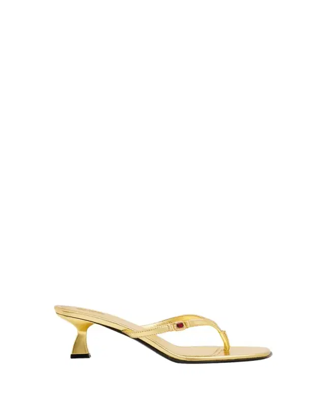 Nodaleto Metallic Leather Kitten-Heel Thong Sandals