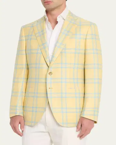 Cesare Attolini Men's Cashmere and Silk Oversized Plaid Single-Breasted Sport Coat | Thumbnail 4 Cesare Attolini Men's Cashmere and Silk Oversized Plaid Single-Breasted Sport Coat | Thumbnail 4