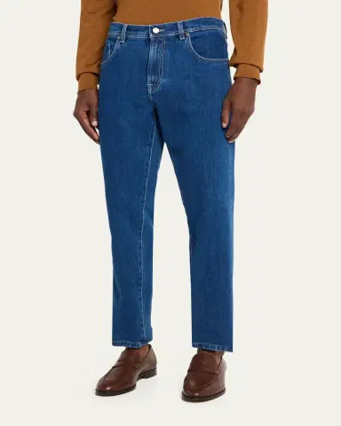 Cesare Attolini Men's Dark-Wash Denim Slim Straight-Leg Jeans | Thumbnail 4 Cesare Attolini Men's Dark-Wash Denim Slim Straight-Leg Jeans | Thumbnail 4