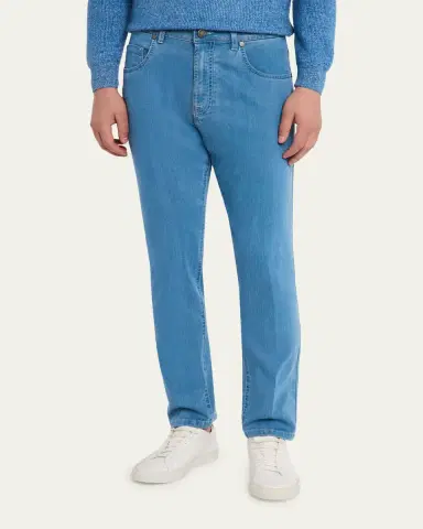 Cesare Attolini Men's Light-Wash Denim Slim Straight-Leg Jeans | Thumbnail 4 Cesare Attolini Men's Light-Wash Denim Slim Straight-Leg Jeans | Thumbnail 4