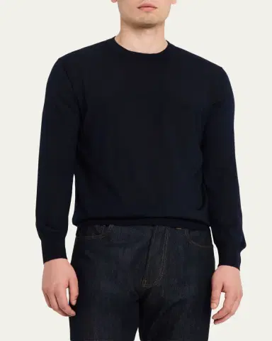 Cesare Attolini Men's Solid Cashmere Crewneck Sweater | Thumbnail 4 Cesare Attolini Men's Solid Cashmere Crewneck Sweater | Thumbnail 4
