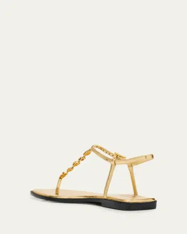 NODALETO Embellished Metallic Leather Flat Sandals | Thumbnail 2 NODALETO Embellished Metallic Leather Flat Sandals | Thumbnail 2