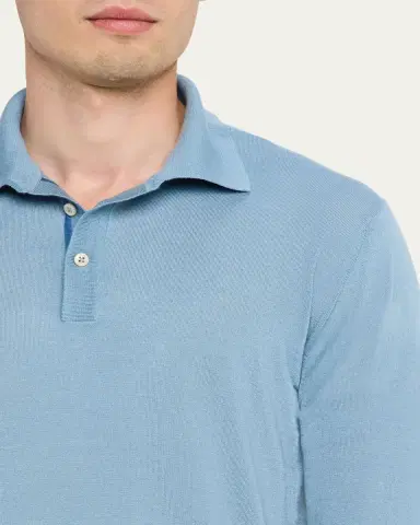 Cesare Attolini Men's Solid Cashmere Polo Sweater | Thumbnail 5 Cesare Attolini Men's Solid Cashmere Polo Sweater | Thumbnail 5