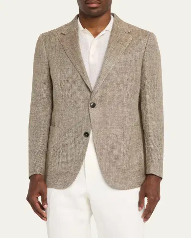 Zegna Men's Silk and Linen Herringbone Single-Breasted Sport Coat | Thumbnail 4 Zegna Men's Silk and Linen Herringbone Single-Breasted Sport Coat | Thumbnail 4
