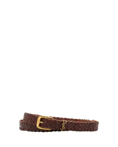 Saint Laurent Men's Braided Leather Roller-Buckle Belt | Thumbnail 1