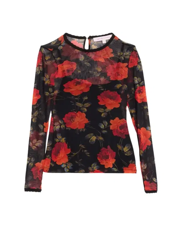Carolina Herrera Rose Mesh Long-Sleeve Top