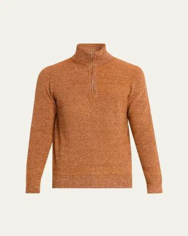 Fioroni Men's Cashmere/Linen Melange Ribbed-Knit Half-Zip Sweater | Thumbnail 6 Fioroni Men's Cashmere/Linen Melange Ribbed-Knit Half-Zip Sweater | Thumbnail 6