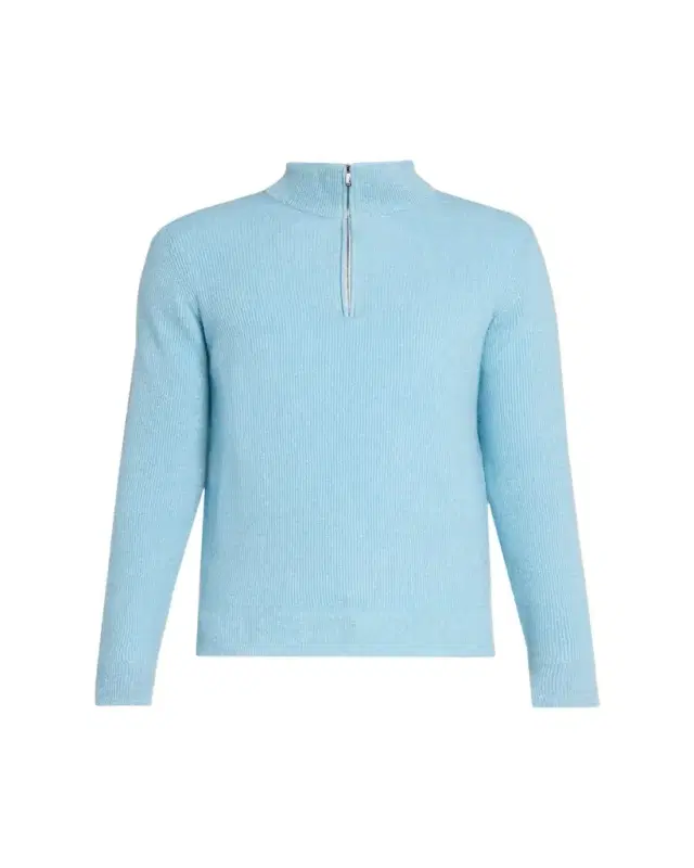 Men's Cashmere/Linen Melange Ribbed-Knit Half-Zip Sweater