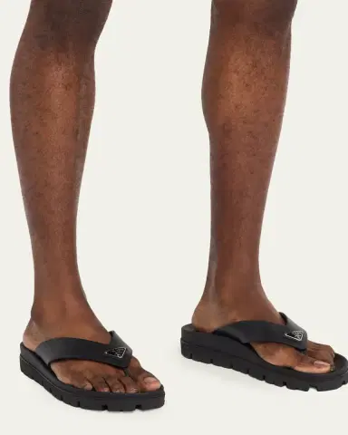Prada Men's Enameled Triangle Logo Rubber Thong Sandals | Thumbnail 2 Prada Men's Enameled Triangle Logo Rubber Thong Sandals | Thumbnail 2