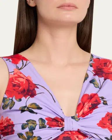 Carolina Herrera Rose-Print Gathered Silk Sleeveless Dress | Thumbnail 5 Carolina Herrera Rose-Print Gathered Silk Sleeveless Dress | Thumbnail 5