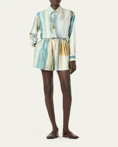Loro Piana Thea Abstract-Print Silk Button-Down Shirt | Thumbnail 2