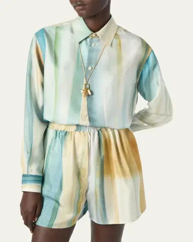 Loro Piana Thea Abstract-Print Silk Button-Down Shirt | Thumbnail 4