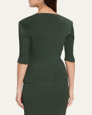 Issey Miyake Rhombus Pleated Elbow-Sleeve Top | Thumbnail 3