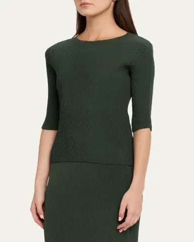 Issey Miyake Rhombus Pleated Elbow-Sleeve Top | Thumbnail 4