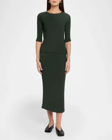 Issey Miyake Rhombus Pleated Elbow-Sleeve Top | Thumbnail 6
