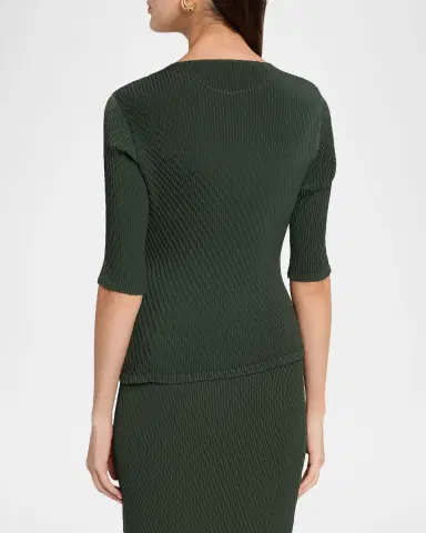 Issey Miyake Rhombus Pleated Elbow-Sleeve Top | Thumbnail 7