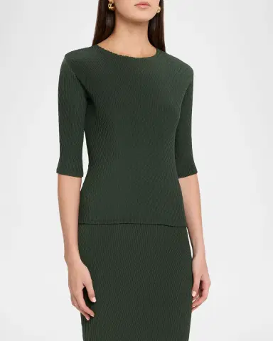 Issey Miyake Rhombus Pleated Elbow-Sleeve Top | Thumbnail 8