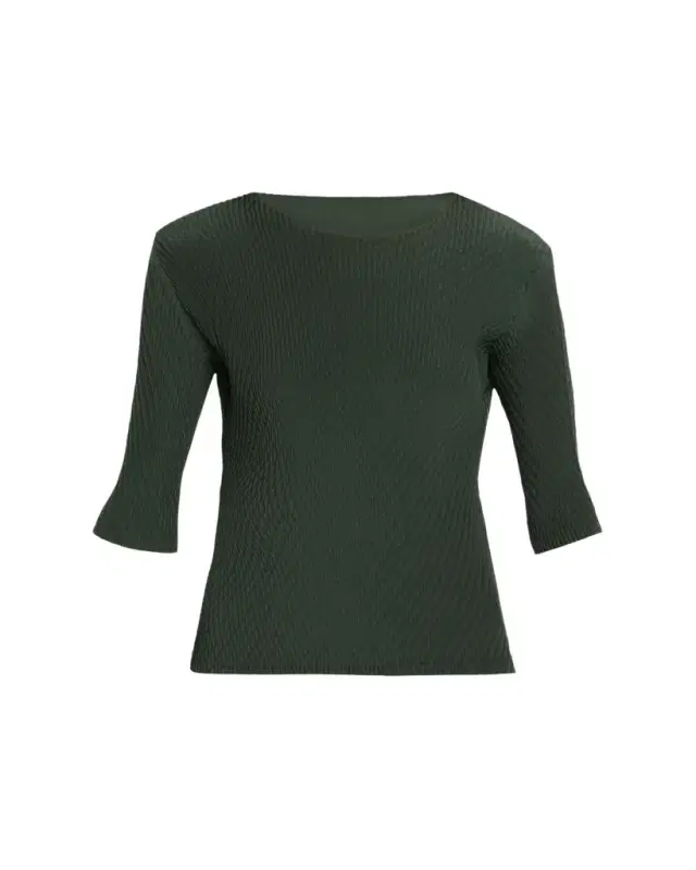 Issey Miyake Rhombus Pleated Elbow-Sleeve Top