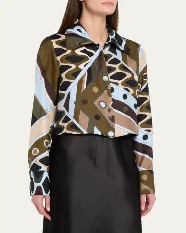 Pucci Vivara Silk Twill Crop Button-Down Shirt | Thumbnail 4 Pucci Vivara Silk Twill Crop Button-Down Shirt | Thumbnail 4