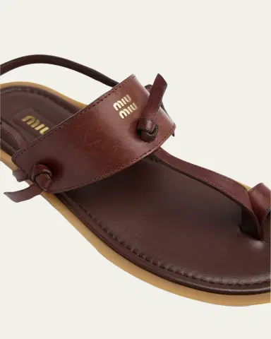Miu Miu Infradito Knotted Leather Toe-Ring Sandals | Thumbnail 3