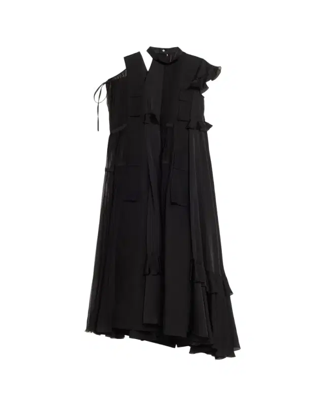 Mixed-Media Tiered Cap-Sleeve Maxi Dress