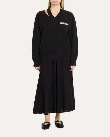 Simone Rocha Embellished Merino Wool Slash Cutout V-Neck Sweater | Thumbnail 2 Simone Rocha Embellished Merino Wool Slash Cutout V-Neck Sweater | Thumbnail 2